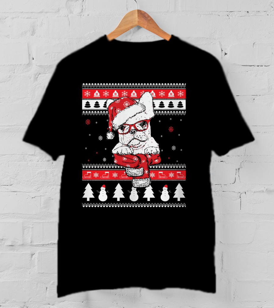 Festive Santa Hat French Bulldog Christmas T-Shirt