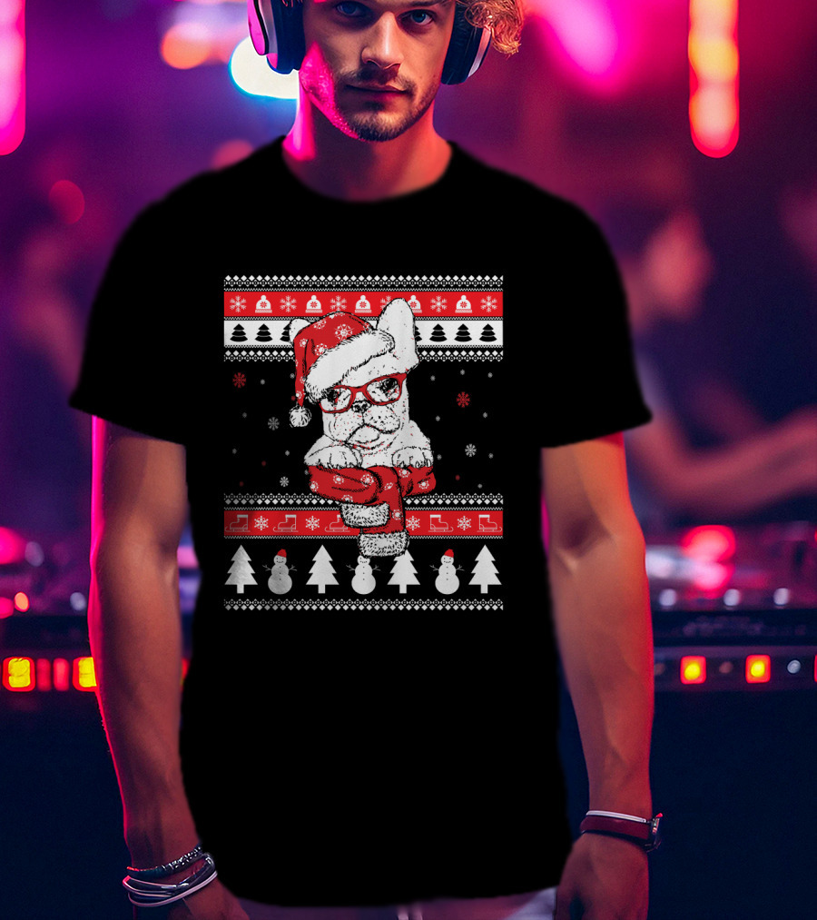 Festive Santa Hat French Bulldog Christmas T-Shirt