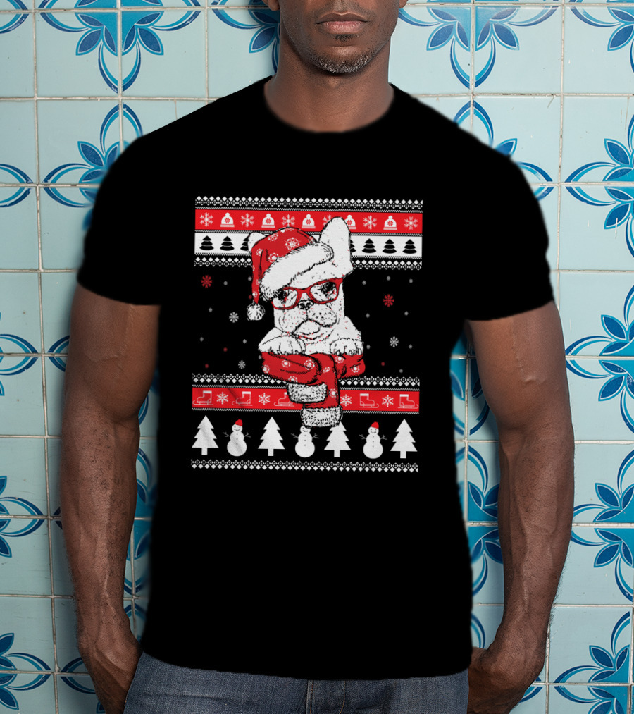 Festive Santa Hat French Bulldog Christmas T-Shirt