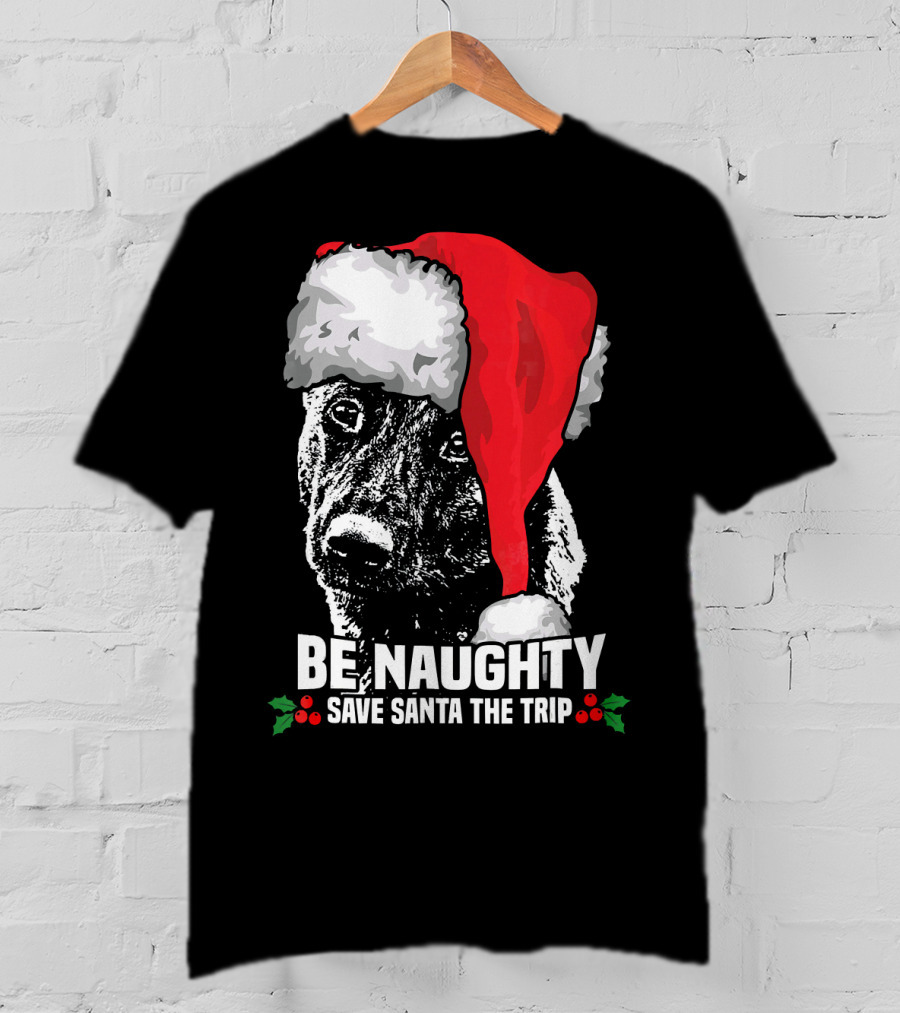 Be Naughty Save Santa The Trip Dutch Shepherd Christmas Santa Hat T-Shirt
