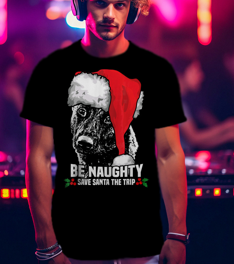 Be Naughty Save Santa The Trip Dutch Shepherd Christmas Santa Hat T-Shirt
