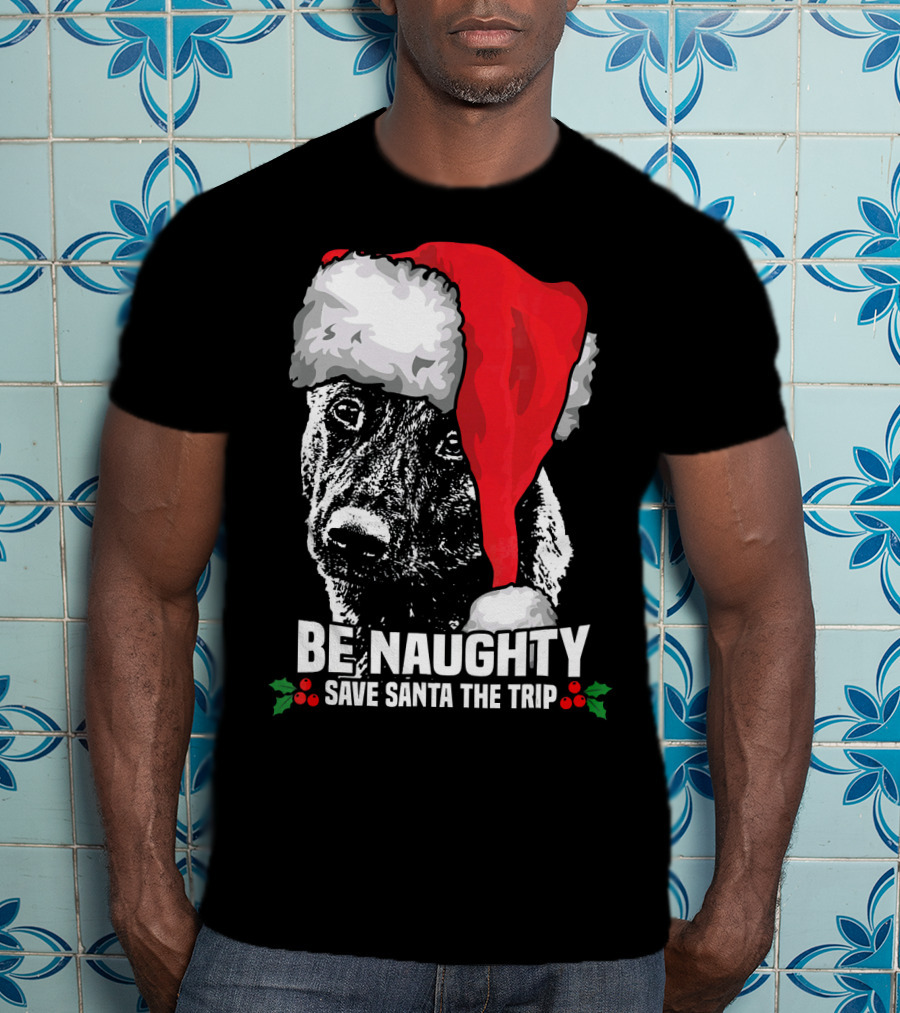 Be Naughty Save Santa The Trip Dutch Shepherd Christmas Santa Hat T-Shirt