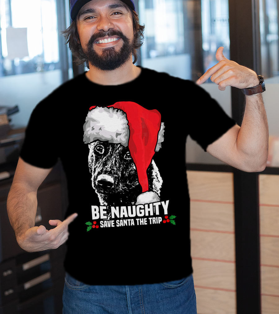Be Naughty Save Santa The Trip Dutch Shepherd Christmas Santa Hat T-Shirt