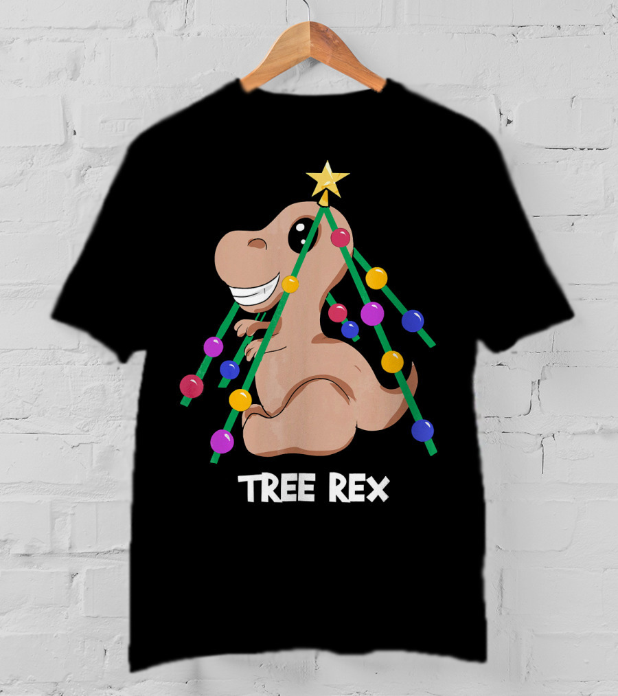 Tree Rex Christmas Dinosaur With Holiday Decoration T-Shirt