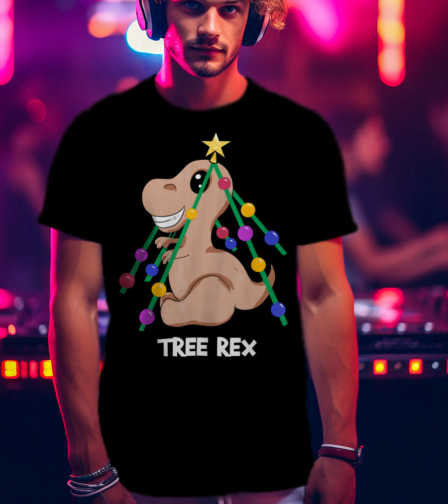 Tree Rex Christmas Dinosaur With Holiday Decoration T-Shirt