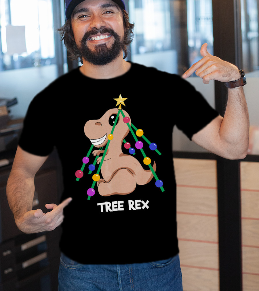 Tree Rex Christmas Dinosaur With Holiday Decoration T-Shirt