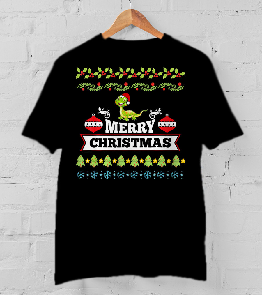 Merry Christmas Bearded Dragon Santa Hat Holiday Ornaments T-Shirt