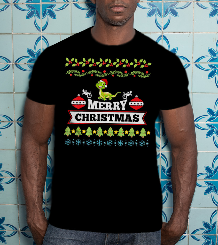 Merry Christmas Bearded Dragon Santa Hat Holiday Ornaments T-Shirt