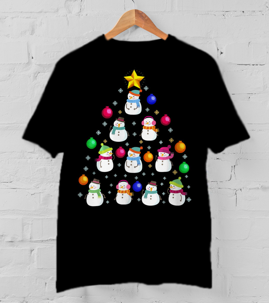 Funny Snowman Christmas Tree Ornament With Colorful Baubles And Star T-Shirt