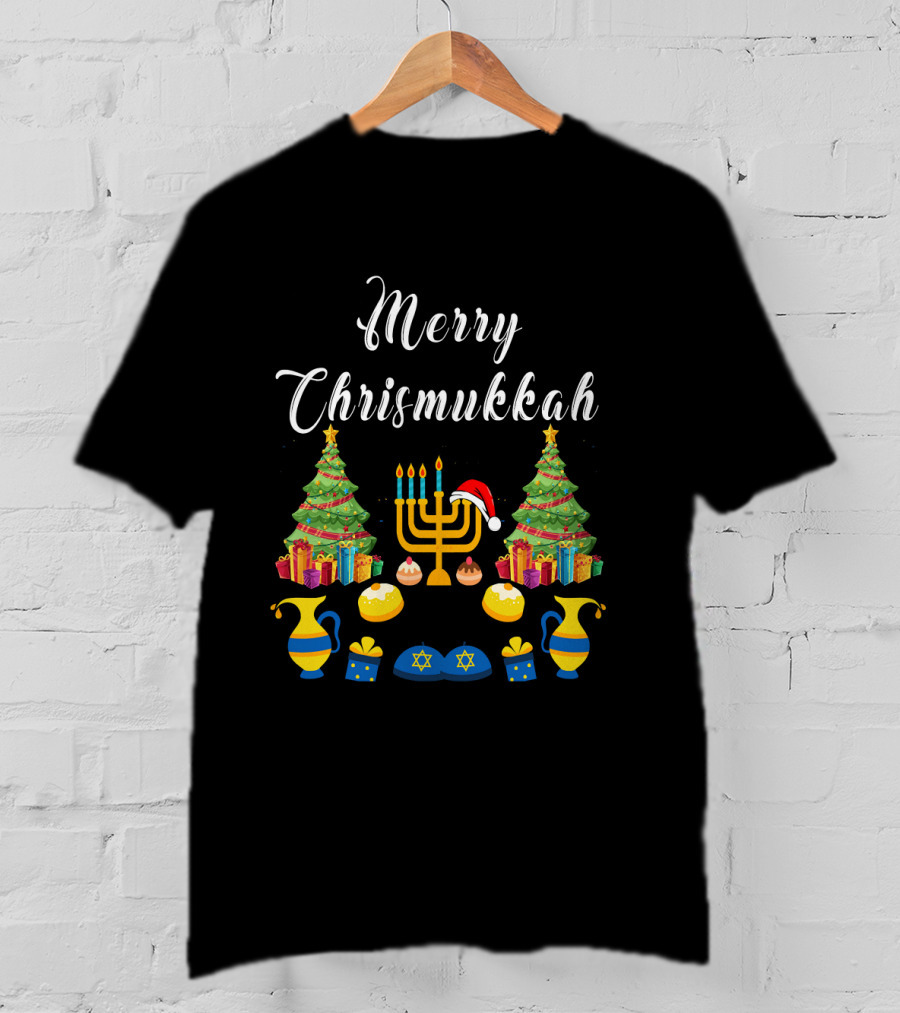 Merry Chrismukkah Menorah Christmas Trees Presents Star Of David T-Shirt