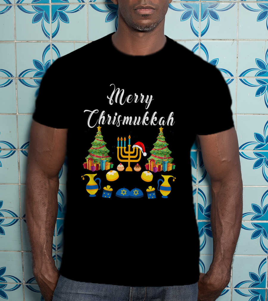 Merry Chrismukkah Menorah Christmas Trees Presents Star Of David T-Shirt
