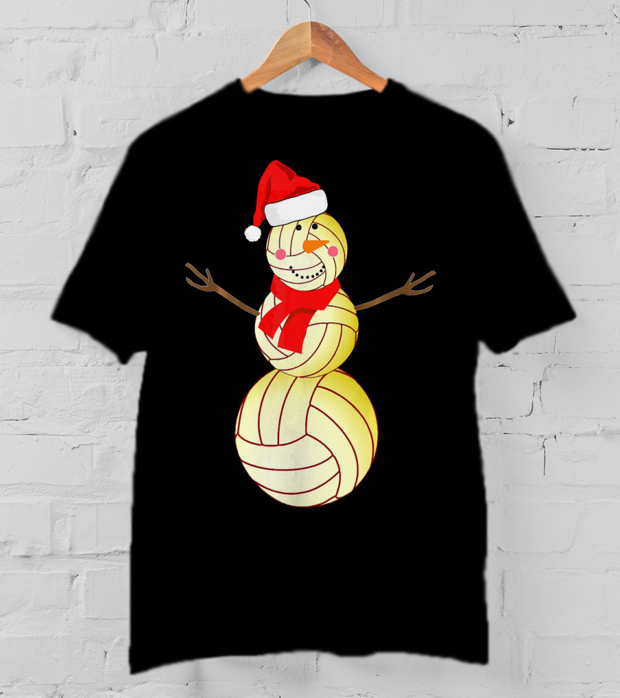 Funny Volleyball Snowman With Santa Hat And Scarf T-Shirt