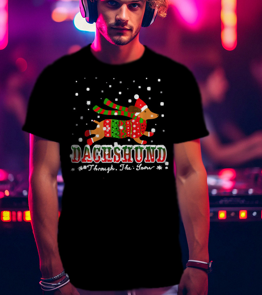 Dachshund Christmas Sweater Through The Snow Winter Holiday T-Shirt
