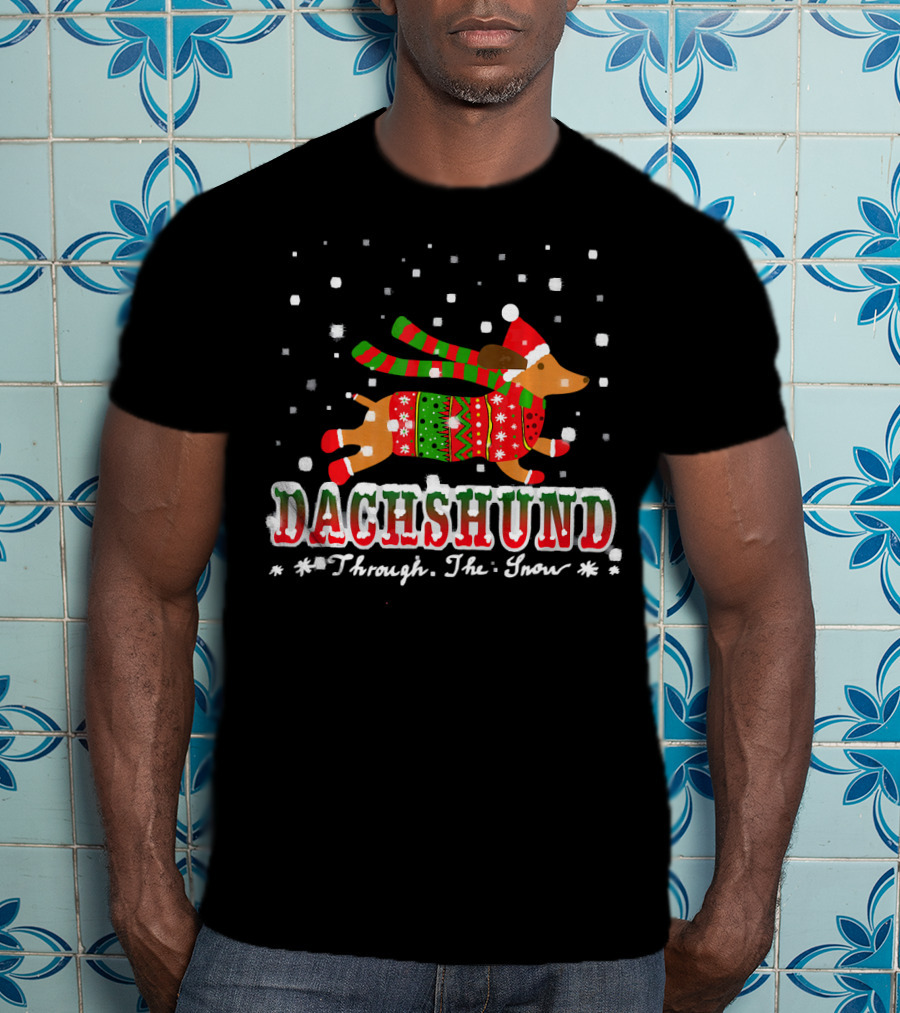 Dachshund Christmas Sweater Through The Snow Winter Holiday T-Shirt
