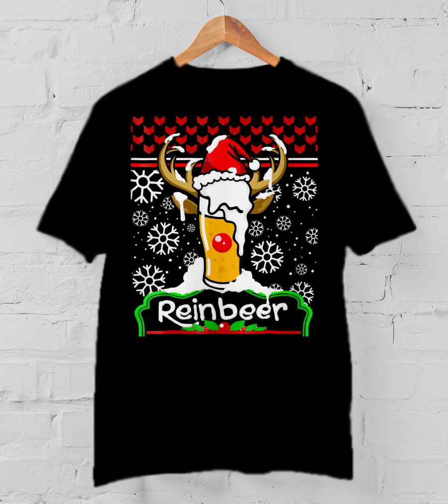 Reinbeer Santa Claus Antlers Snowflakes Holiday Cheer T-Shirt