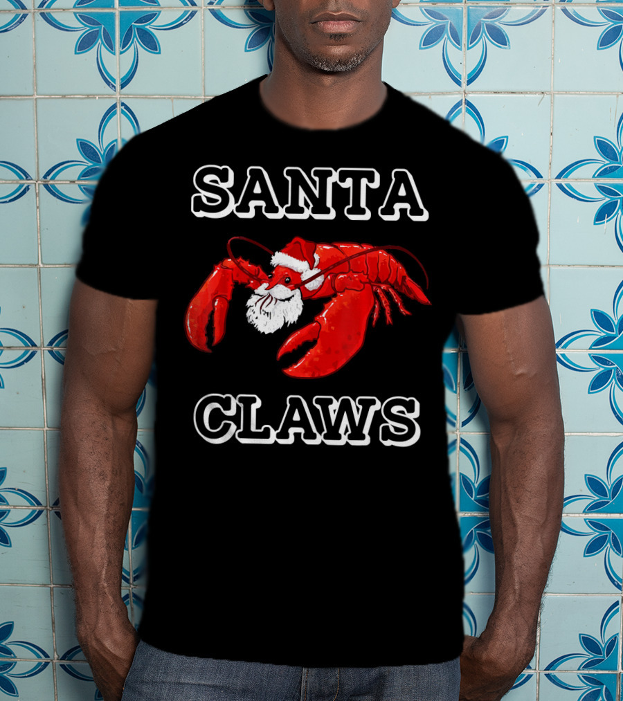 SANTA CLAWS Festive Lobster Santa Hat Christmas Humor T-Shirt