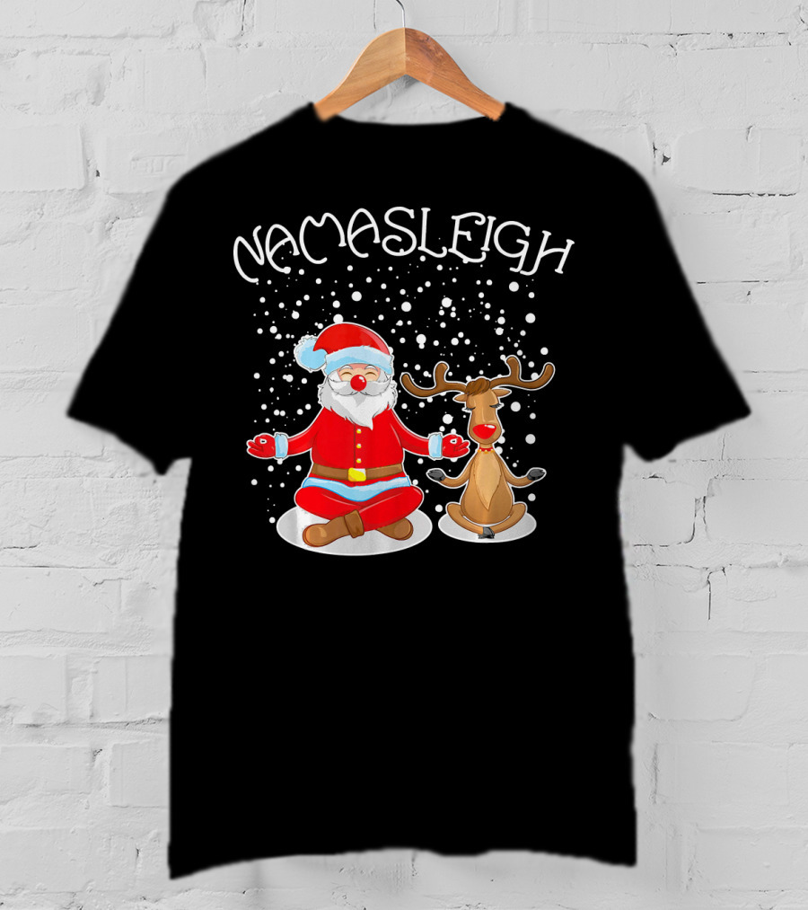 NamaSleigh Meditating Santa Rudolph Snowflakes T-Shirt