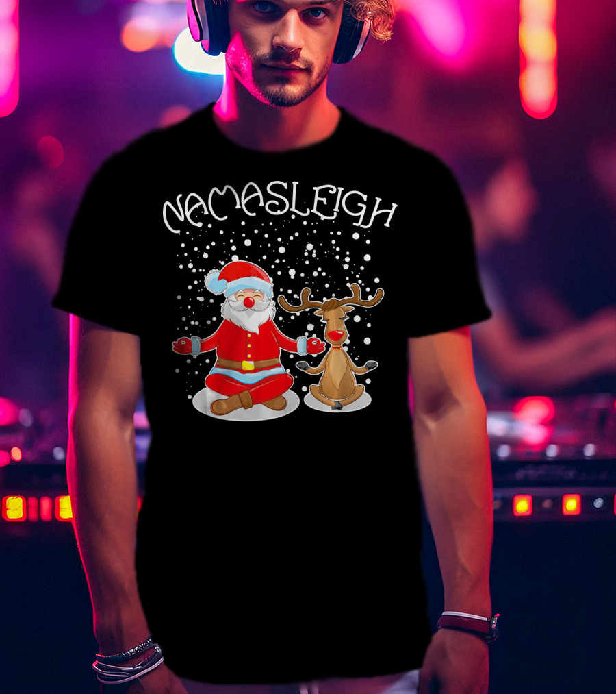 NamaSleigh Meditating Santa Rudolph Snowflakes T-Shirt