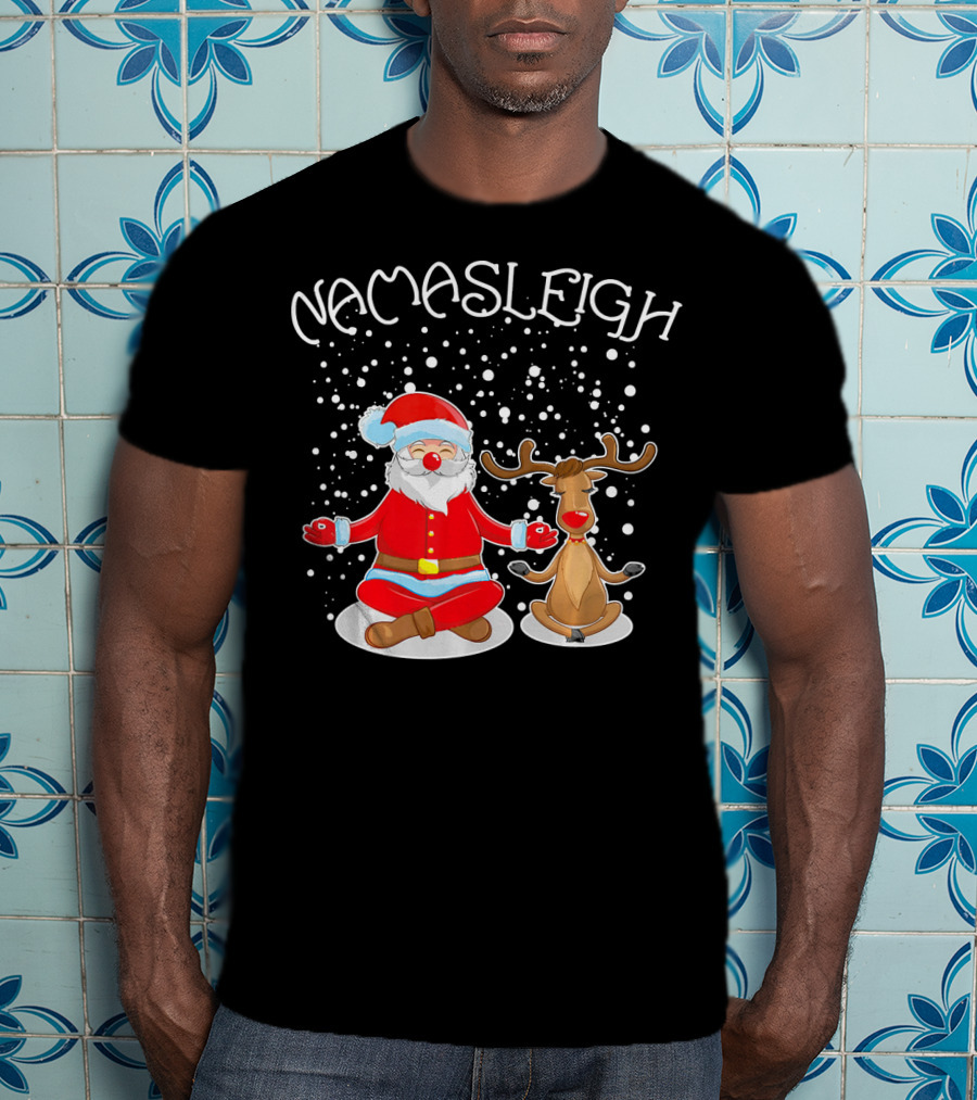 NamaSleigh Meditating Santa Rudolph Snowflakes T-Shirt