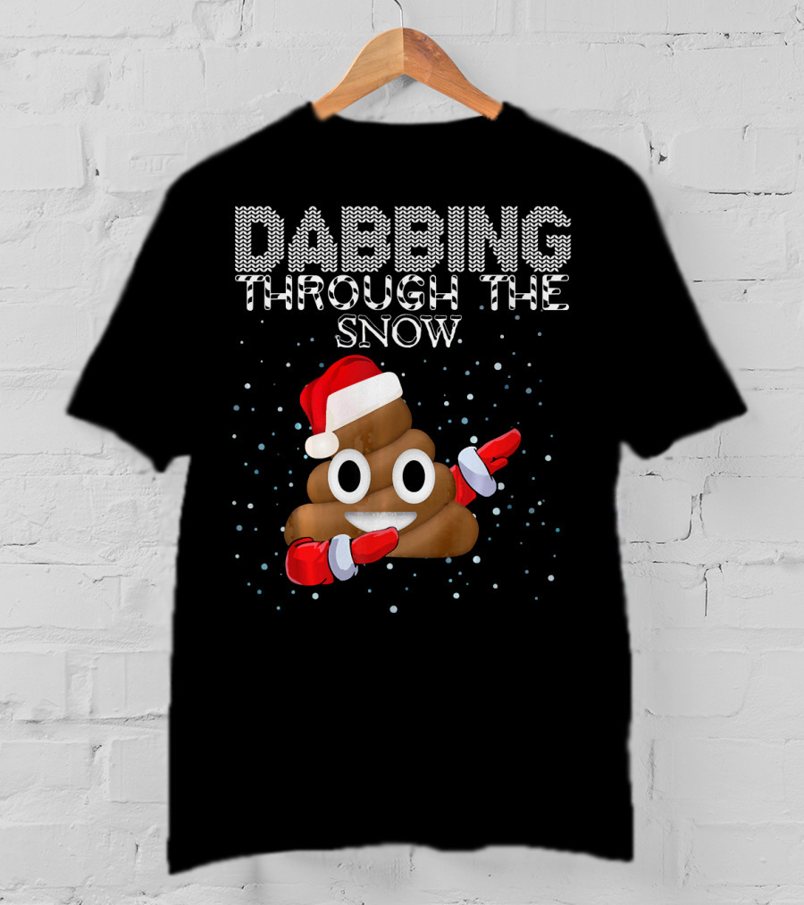 Dabbing Through The Snow Christmas Emoji Poop Santa Hat T-Shirt