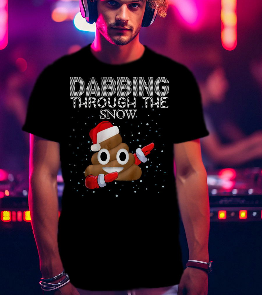 Dabbing Through The Snow Christmas Emoji Poop Santa Hat T-Shirt