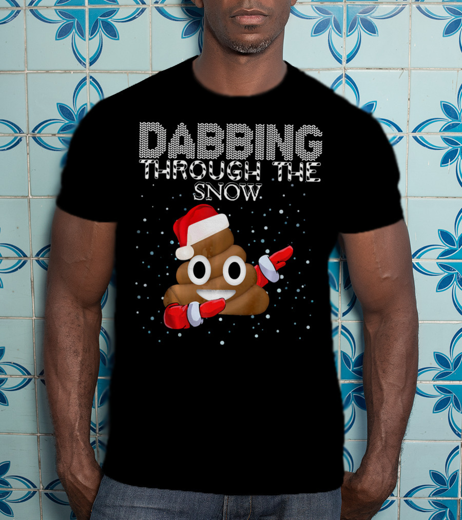Dabbing Through The Snow Christmas Emoji Poop Santa Hat T-Shirt