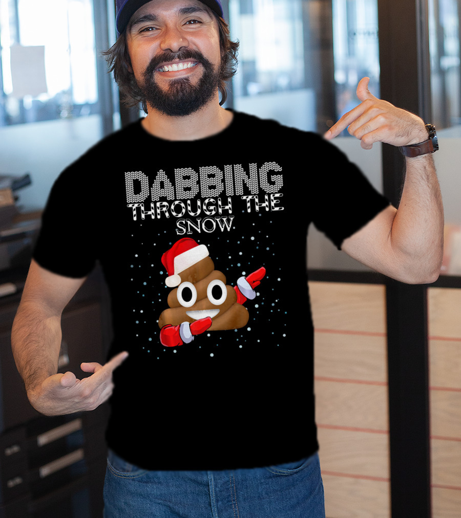Dabbing Through The Snow Christmas Emoji Poop Santa Hat T-Shirt