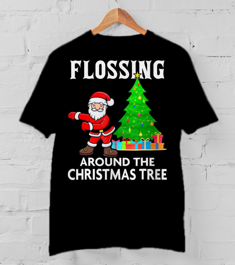 Flossing Santa Dancing Around The Christmas Tree With Presents T-Shirt