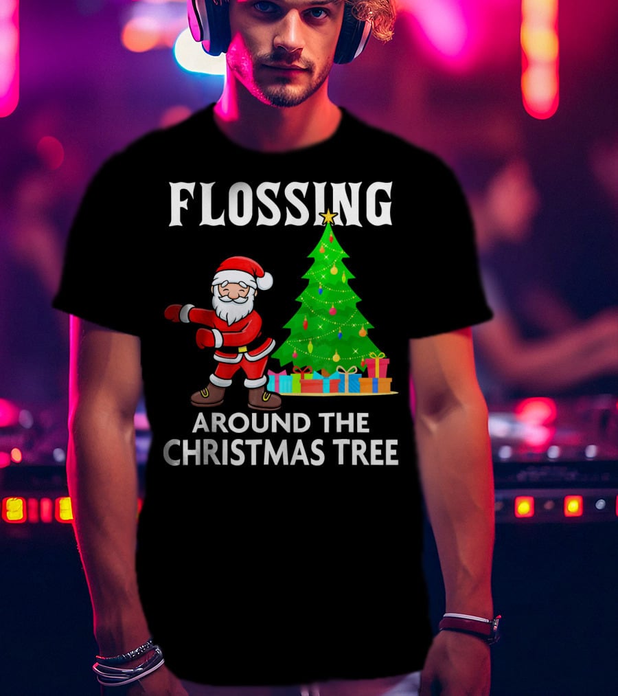 Flossing Santa Dancing Around The Christmas Tree With Presents T-Shirt