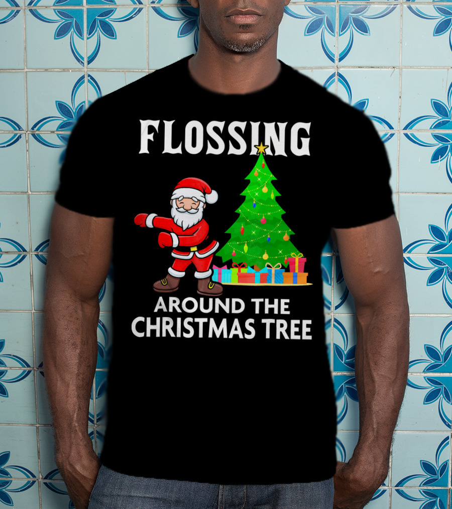 Flossing Santa Dancing Around The Christmas Tree With Presents T-Shirt