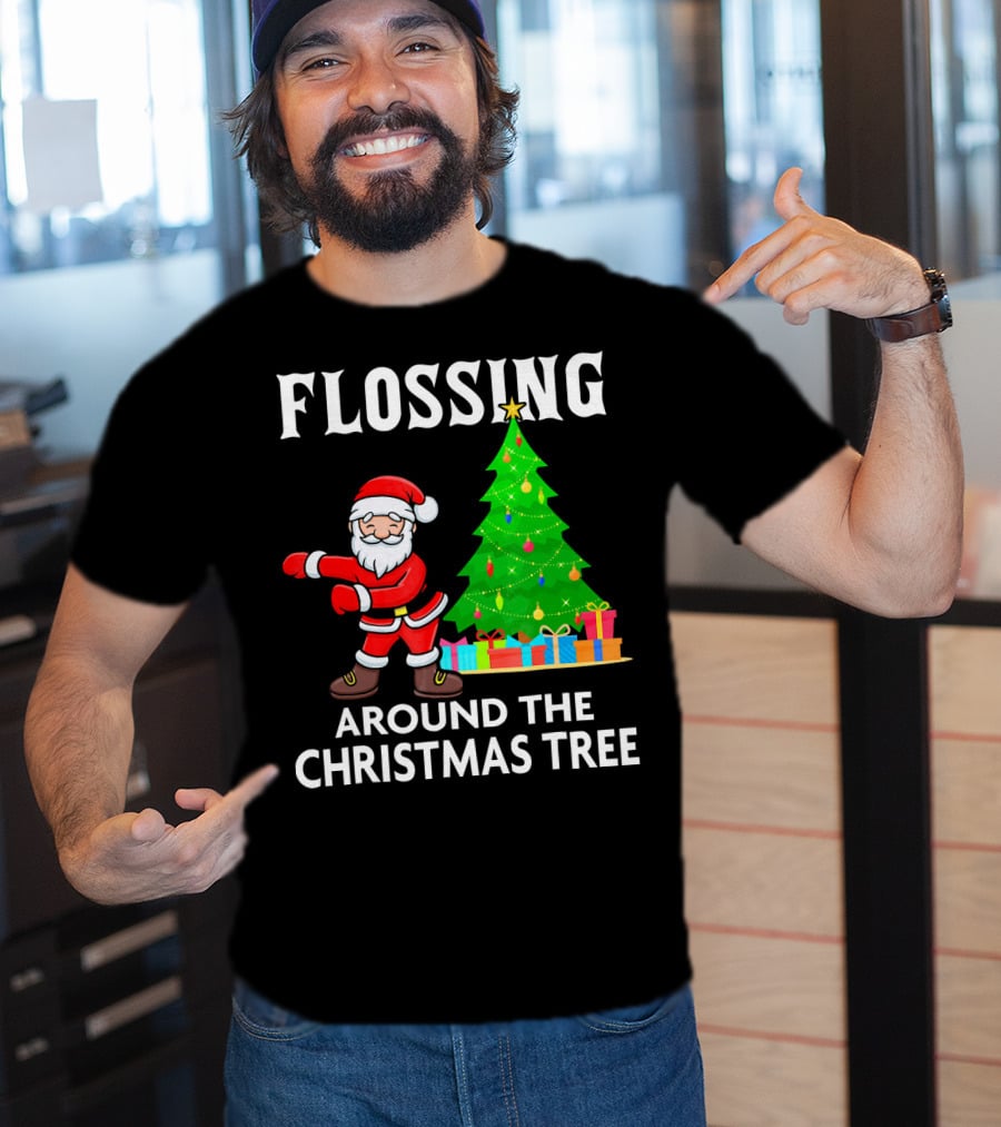Flossing Santa Dancing Around The Christmas Tree With Presents T-Shirt