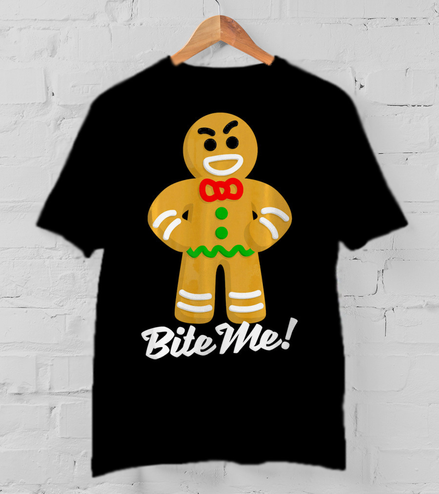 Funny Christmas Gingerbread Man Bite Me T-Shirt