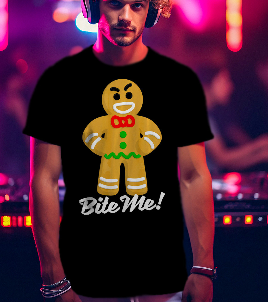 Funny Christmas Gingerbread Man Bite Me T-Shirt