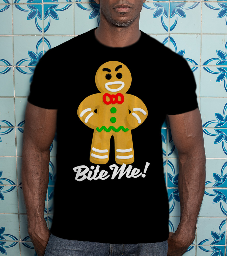 Funny Christmas Gingerbread Man Bite Me T-Shirt