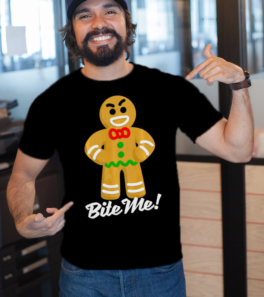 Funny Christmas Gingerbread Man Bite Me T-Shirt