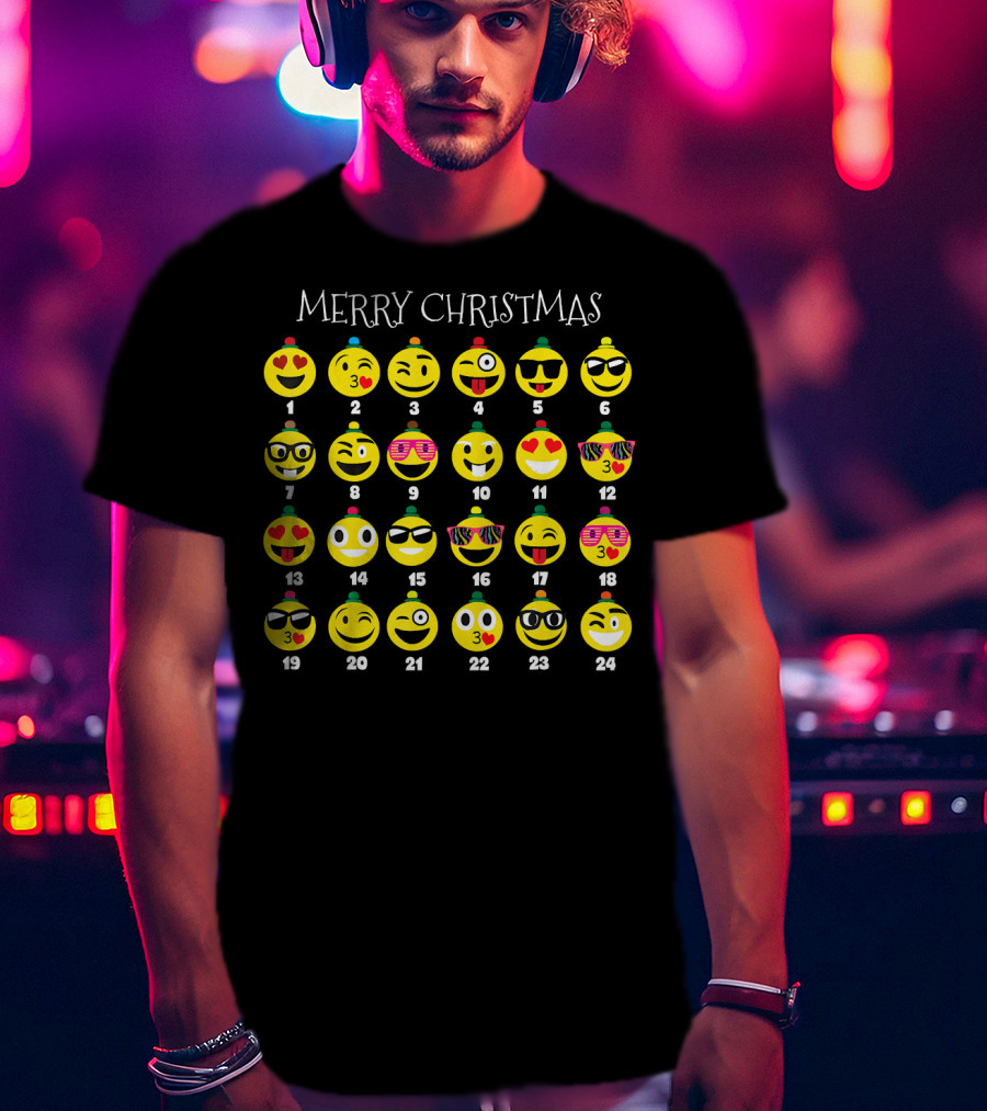 Merry Christmas Emoji Advent Calendar Countdown T-Shirt