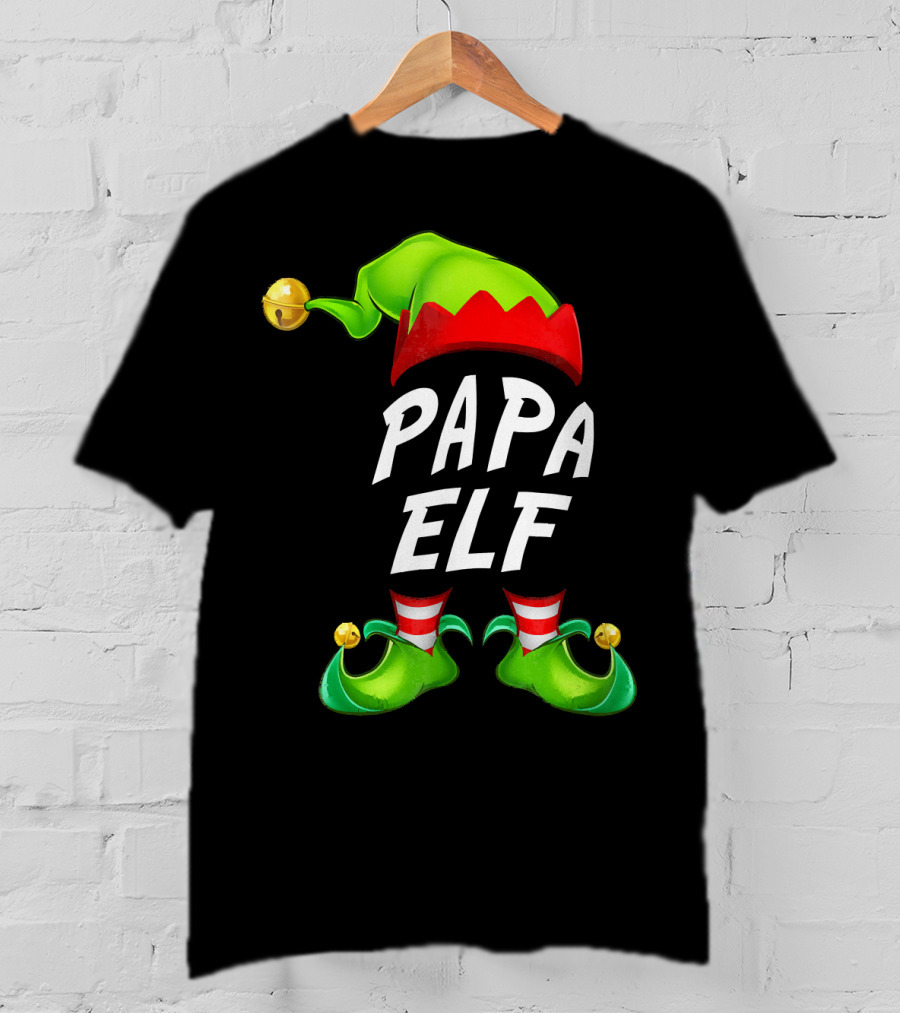 Christmas Papa Elf Green Hat And Shoes Funny Holiday Edition T-Shirt