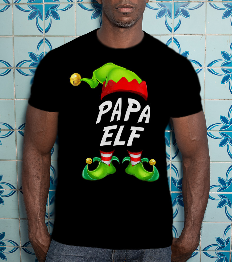 Christmas Papa Elf Green Hat And Shoes Funny Holiday Edition T-Shirt