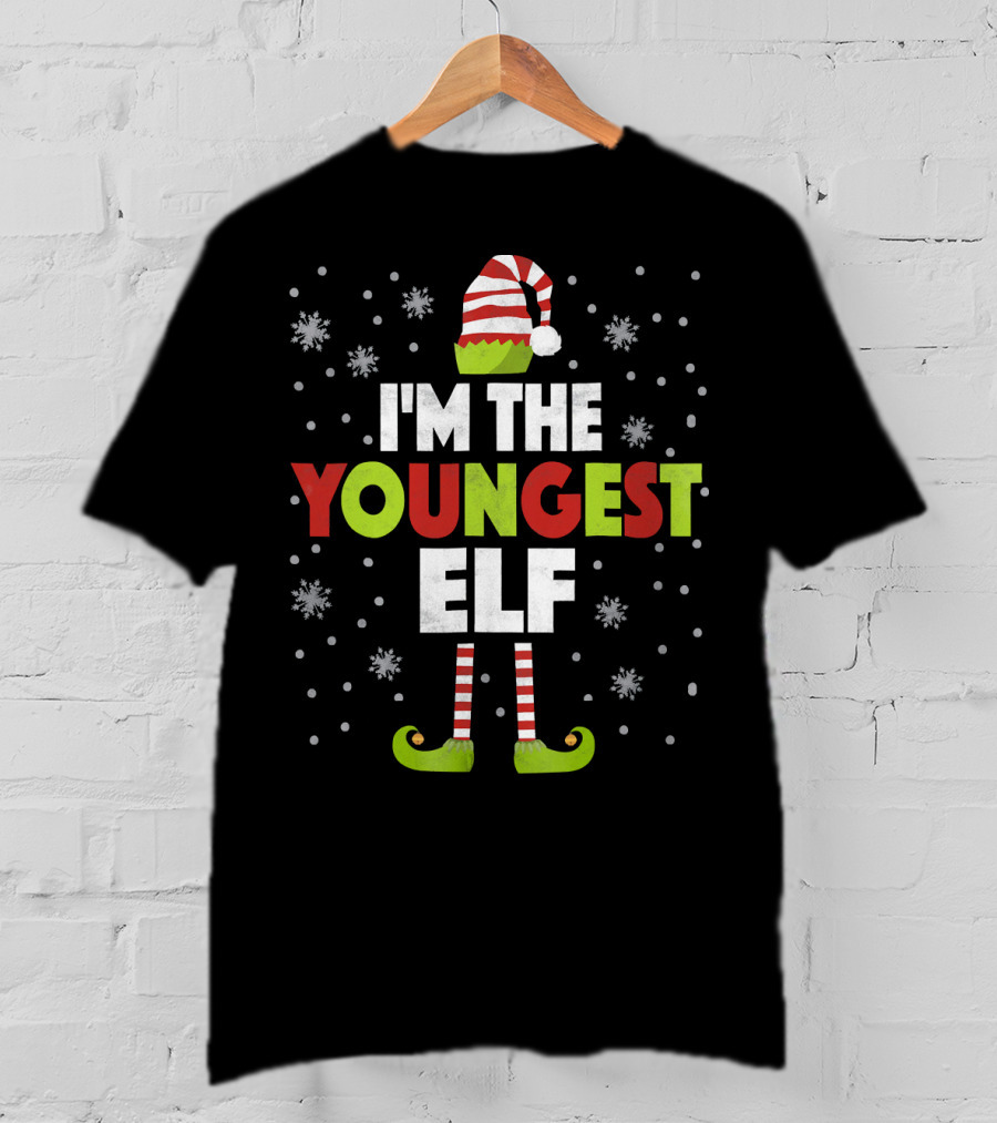 I'm The Youngest Elf Christmas Snow Hat And Shoes T-Shirt