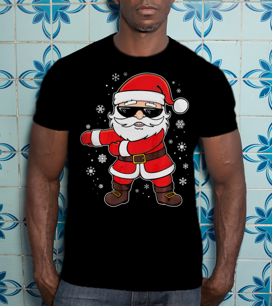Santa Floss Dance With Snowflakes And Sunglasses T-Shirt
