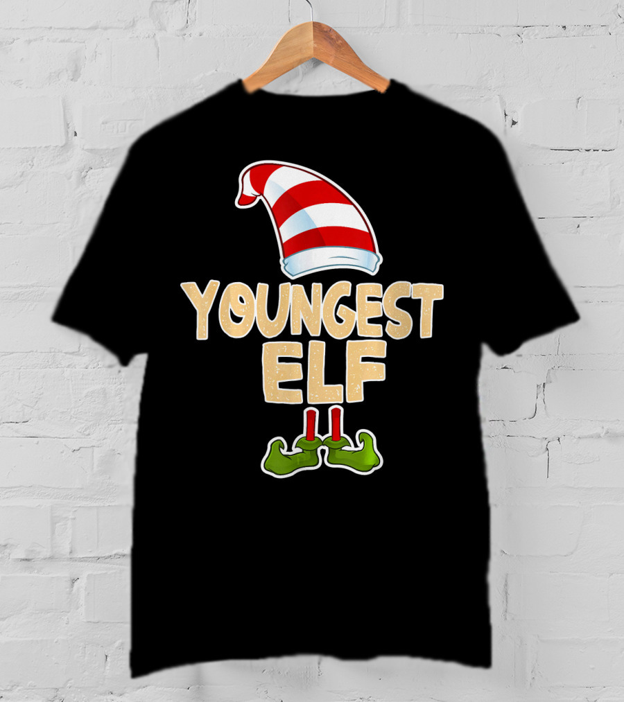 Youngest Elf Hat And Shoes Holiday Humor T-Shirt