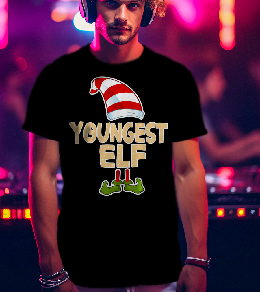 Youngest Elf Hat And Shoes Holiday Humor T-Shirt