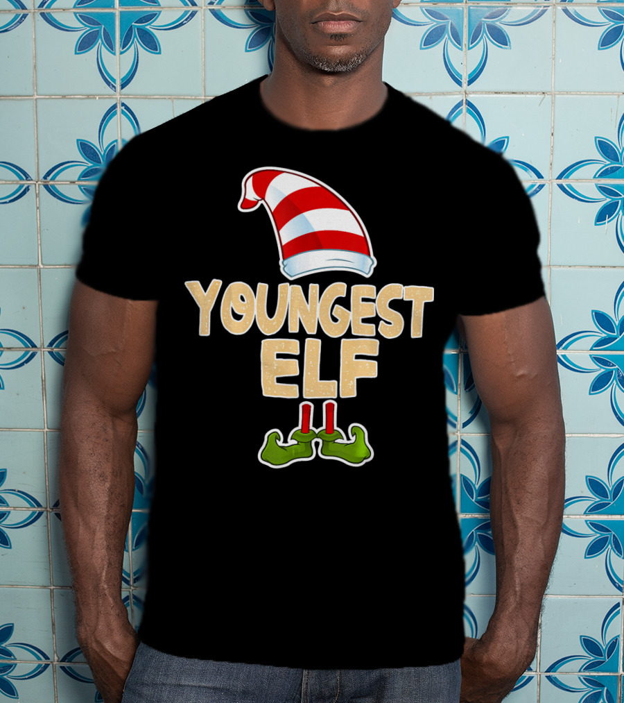 Youngest Elf Hat And Shoes Holiday Humor T-Shirt
