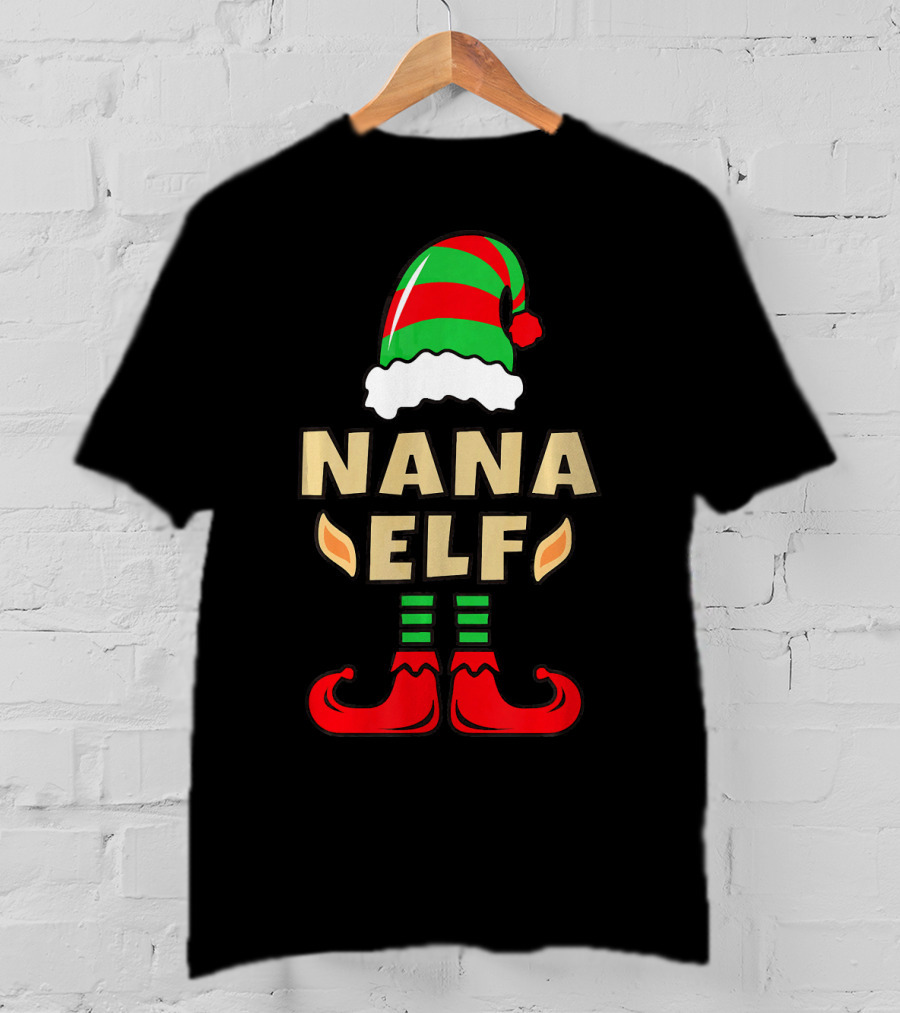 Nana Elf Christmas Hat Striped Shoes T-Shirt