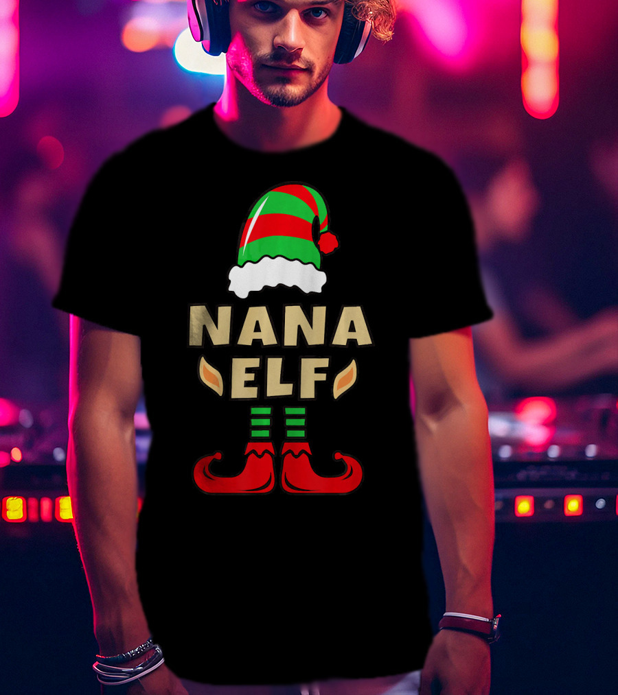 Nana Elf Christmas Hat Striped Shoes T-Shirt