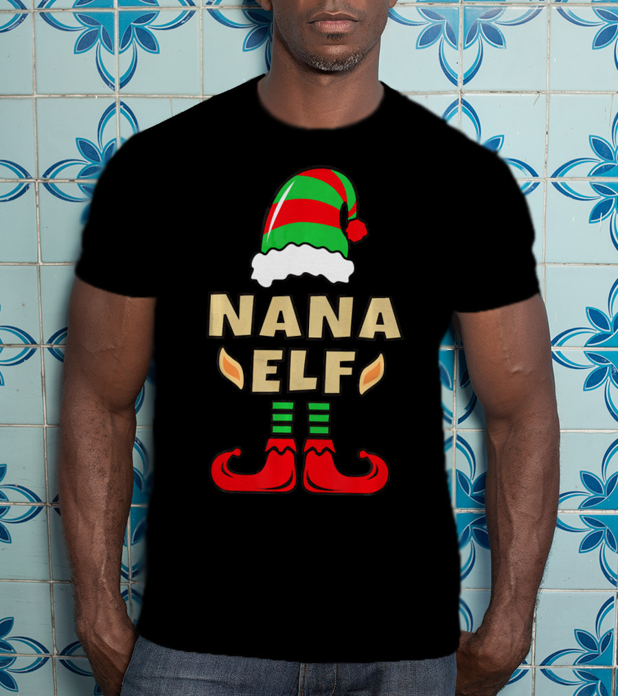 Nana Elf Christmas Hat Striped Shoes T-Shirt