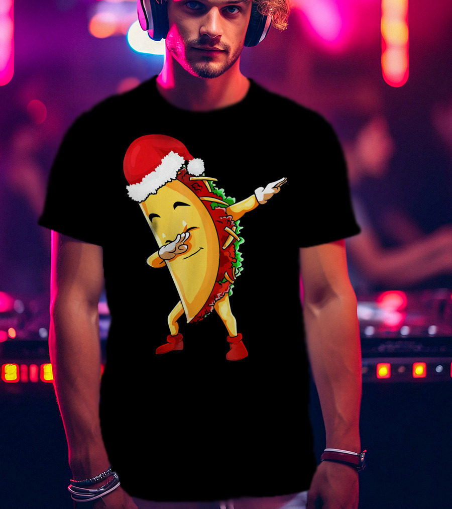 Dabbing Taco Santa Christmas Pajama Holiday Dance T-Shirt