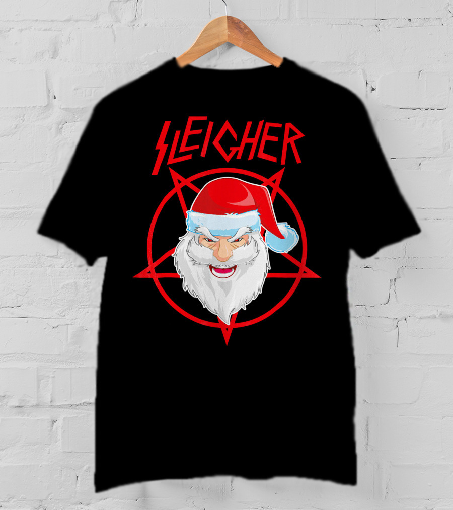 Sleigher Santa Claus Metal Christmas Coo Pentagram Santa Hat T-Shirt