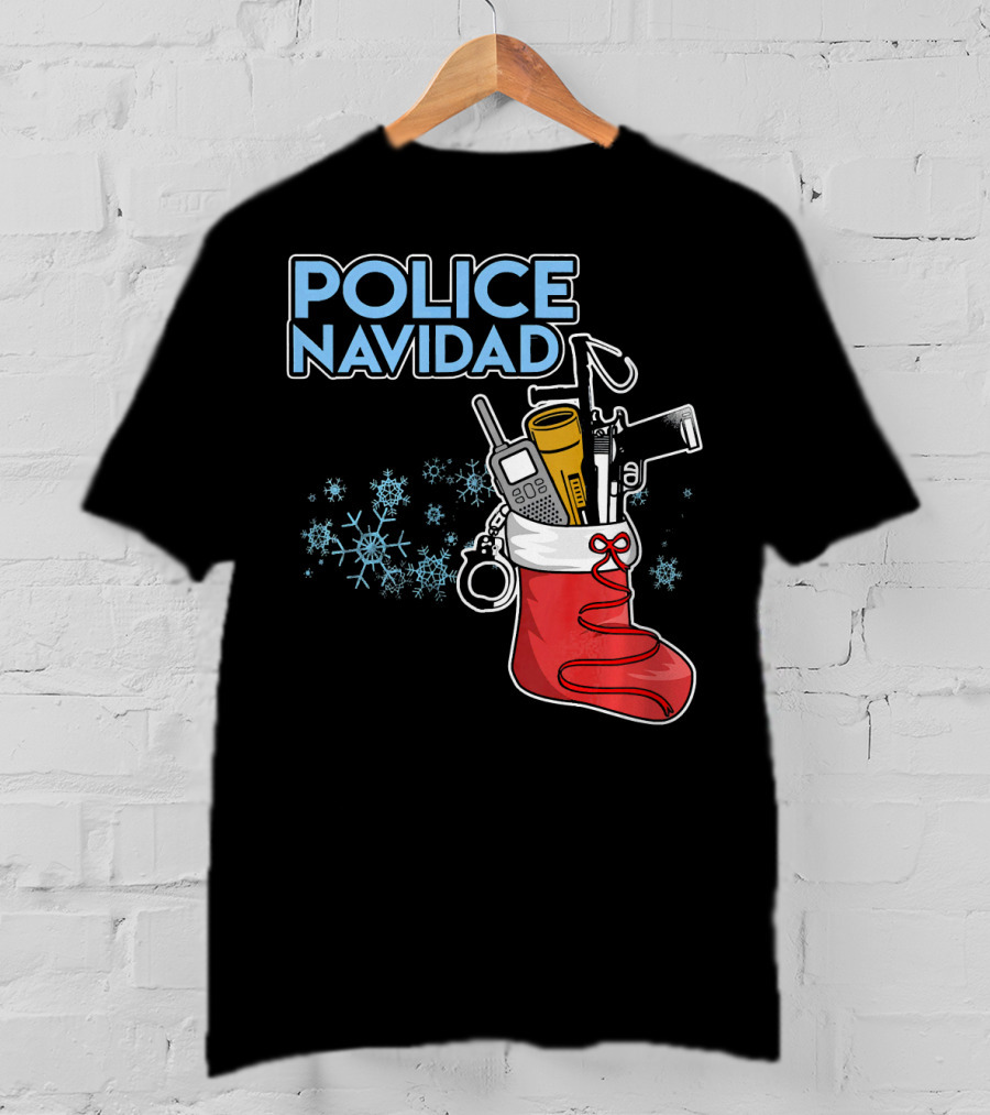 Police Navidad Christmas Stocking With Law Enforcement Gear T-Shirt