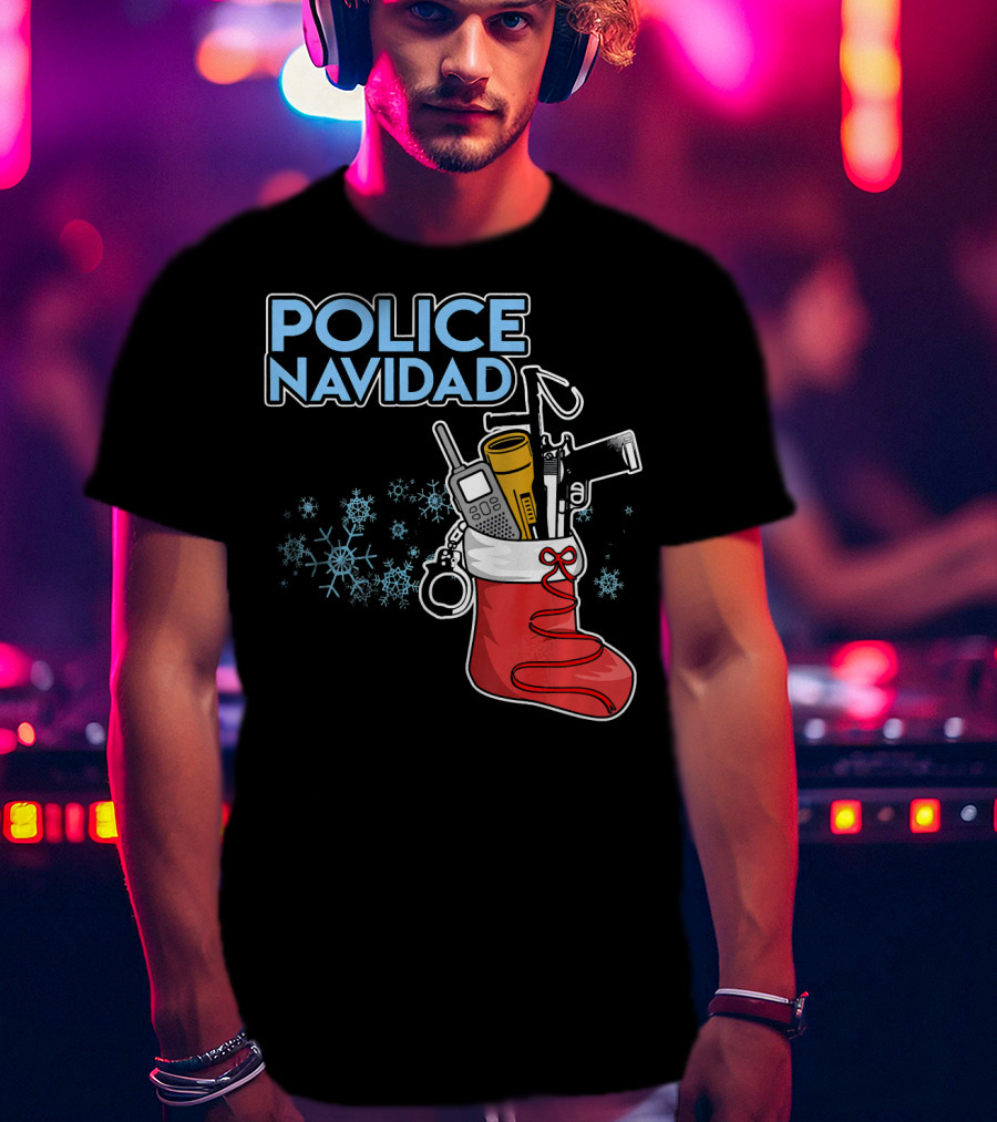 Police Navidad Christmas Stocking With Law Enforcement Gear T-Shirt